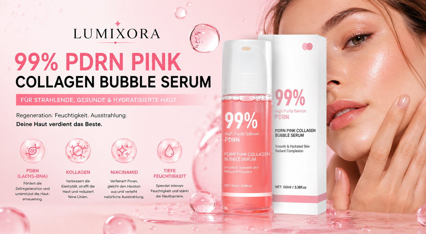 Lumixoras Pink Collagen Bubble Serum mit 99% Reinheit